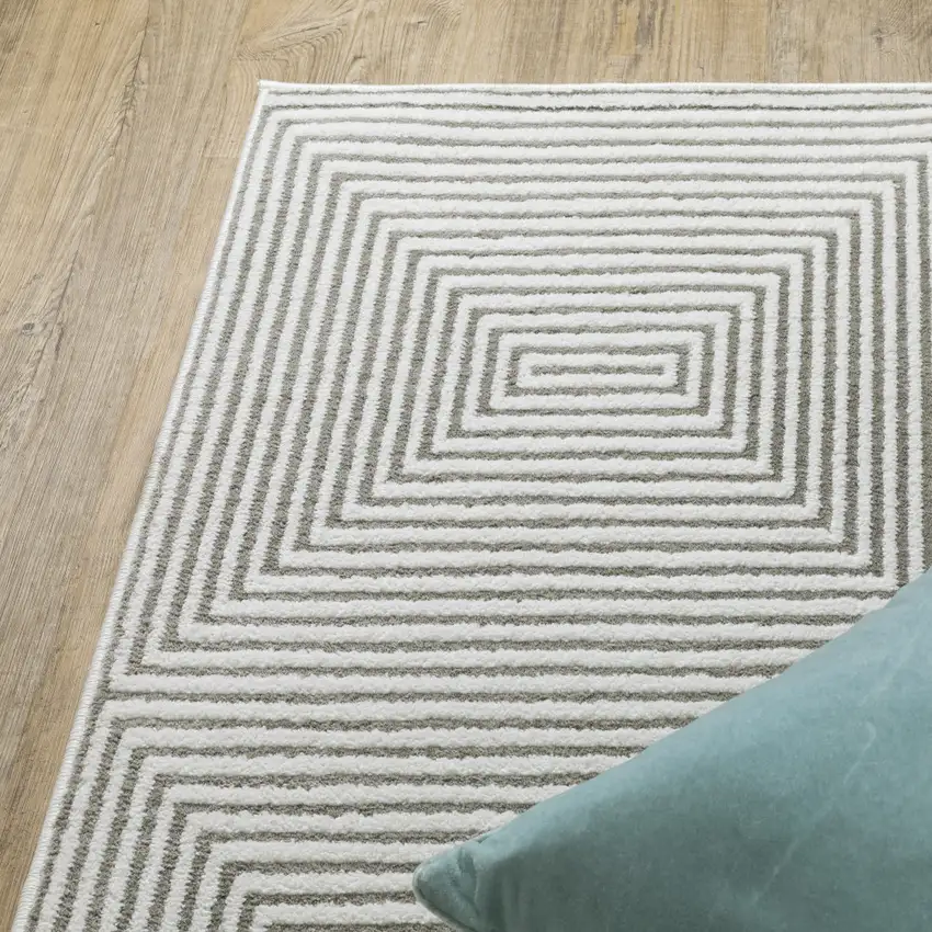 Grey And White Geometric Power Loom Stain Resistant Area Rug Photo 8