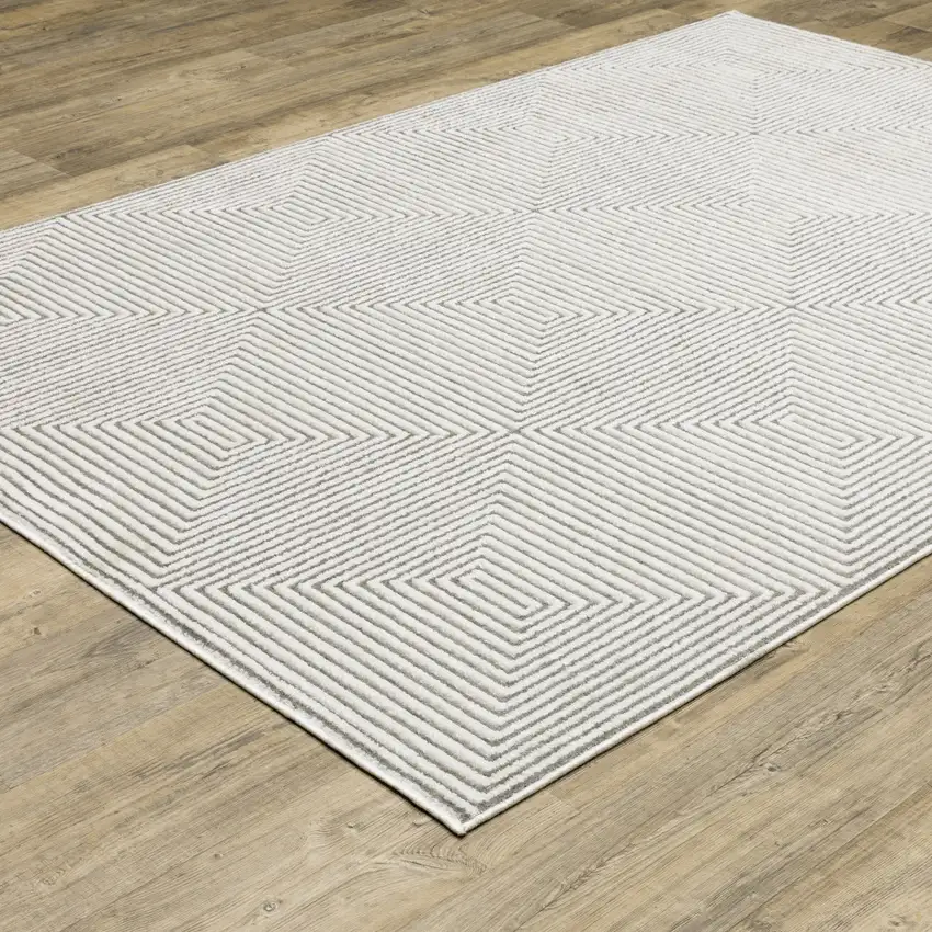 Grey And White Geometric Power Loom Stain Resistant Area Rug Photo 7