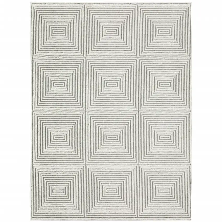 Grey And White Geometric Power Loom Stain Resistant Area Rug Photo 1