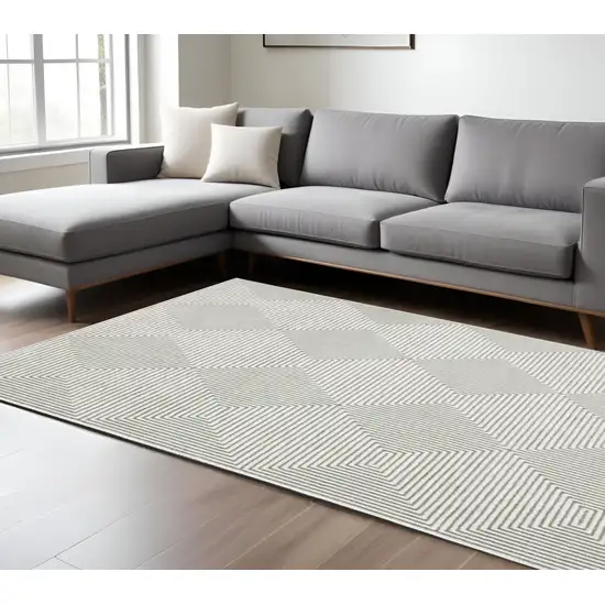 Gray And White Geometric Distressed Area Rug Photo 1