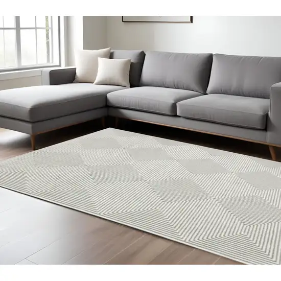 Grey And White Geometric Power Loom Stain Resistant Area Rug Photo 1