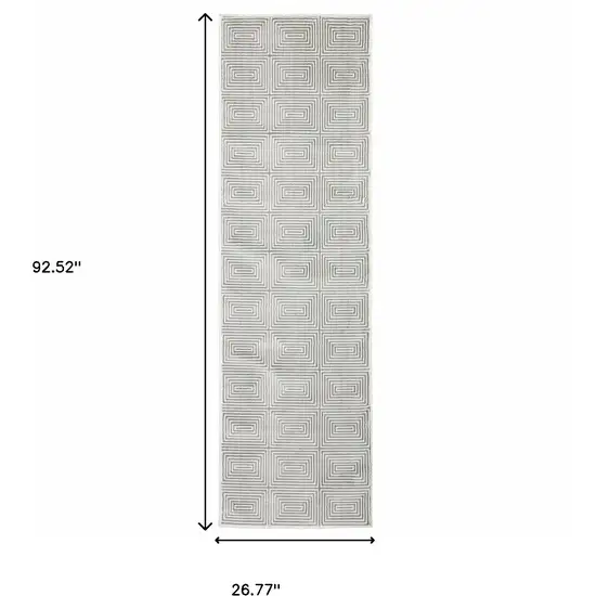 2' X 8' Grey And White Geometric Power Loom Stain Resistant Runner Rug Photo 3