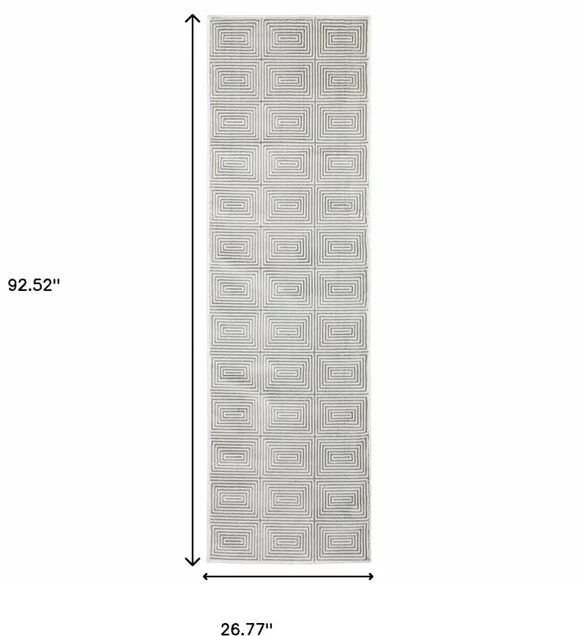 2' X 8' Grey And White Geometric Power Loom Stain Resistant Runner Rug Photo 3
