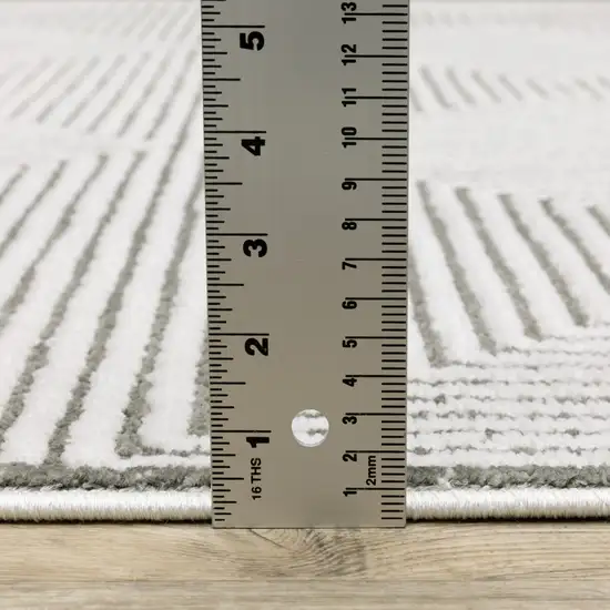 2' X 8' Grey And White Geometric Power Loom Stain Resistant Runner Rug Photo 8