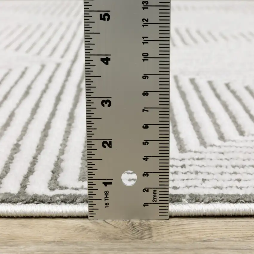 2' X 8' Grey And White Geometric Power Loom Stain Resistant Runner Rug Photo 8