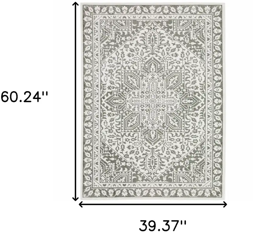 Grey And White Oriental Power Loom Stain Resistant Area Rug Photo 10