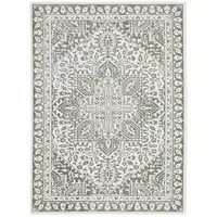 Photo of Grey And White Oriental Power Loom Stain Resistant Area Rug