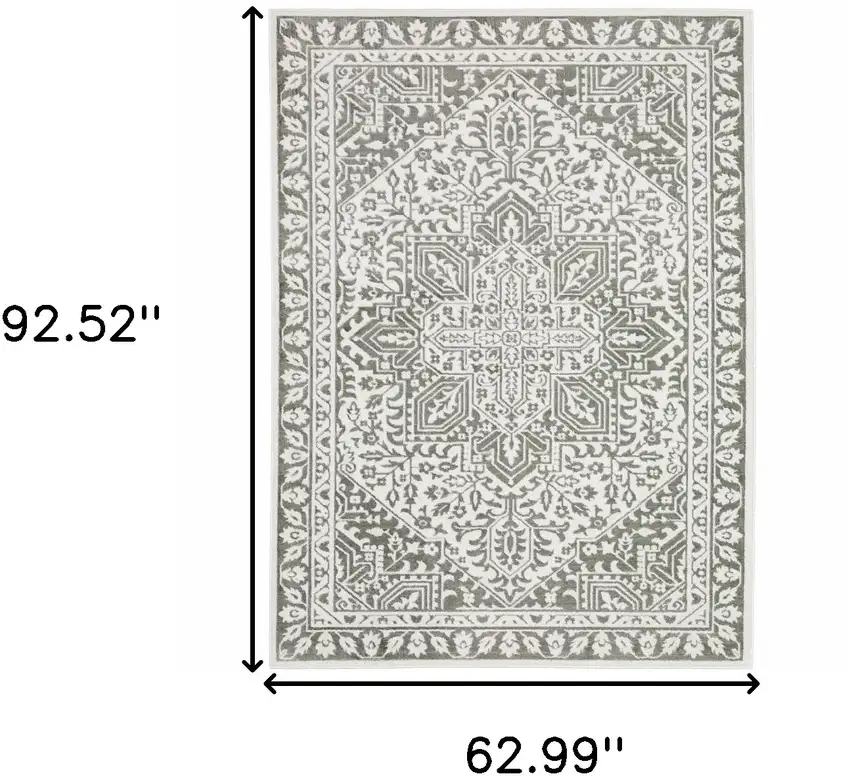 Grey And White Oriental Power Loom Stain Resistant Area Rug Photo 10