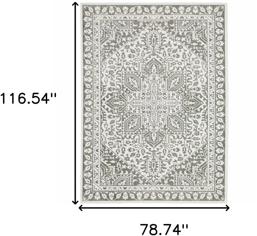 Grey And White Oriental Power Loom Stain Resistant Area Rug Photo 10