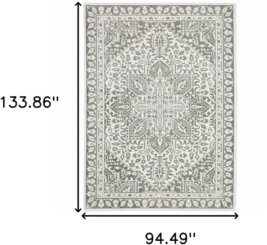 Grey And White Oriental Power Loom Stain Resistant Area Rug Photo 10