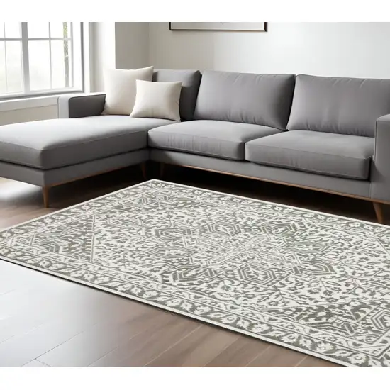 Gray And White Oriental Distressed Area Rug Photo 1