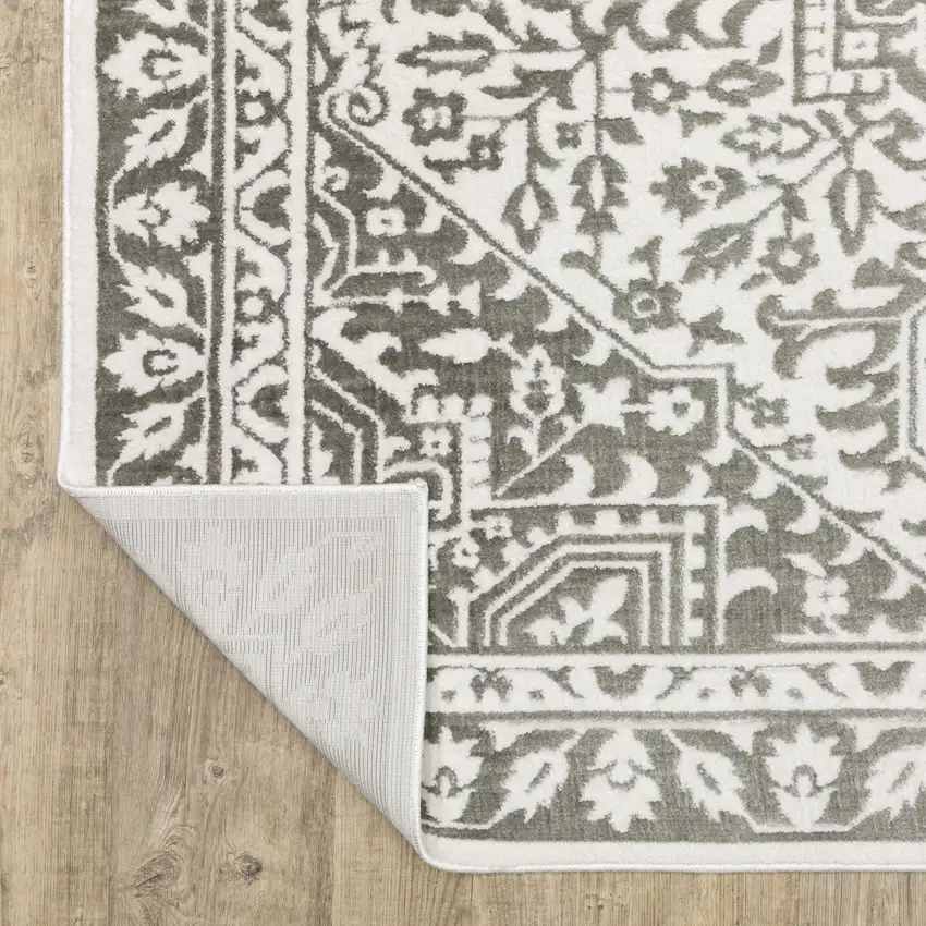 Grey And White Oriental Power Loom Stain Resistant Area Rug Photo 7
