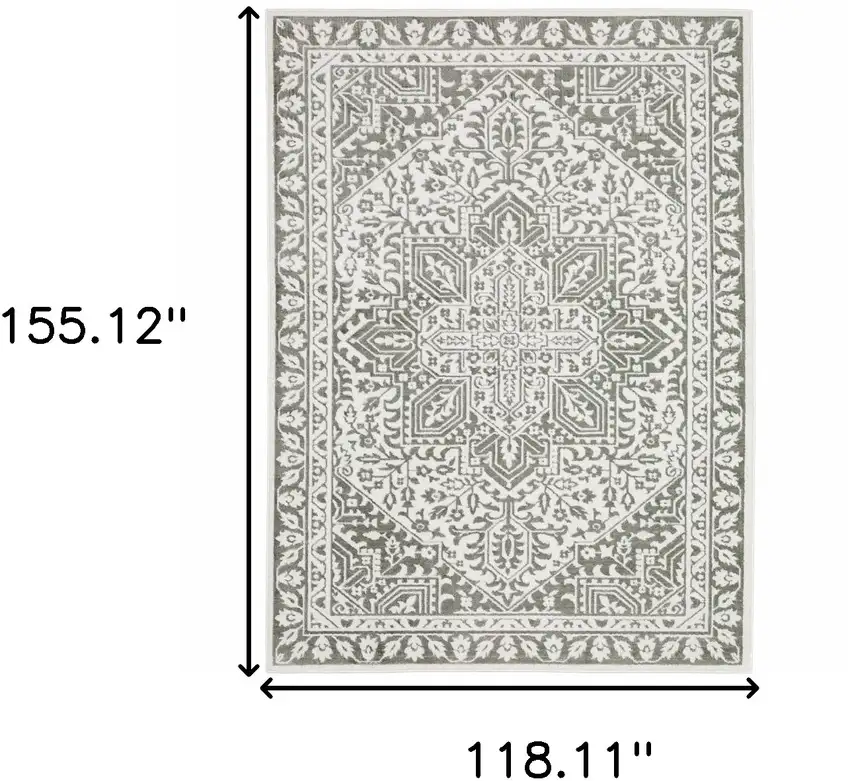 Grey And White Oriental Power Loom Stain Resistant Area Rug Photo 10