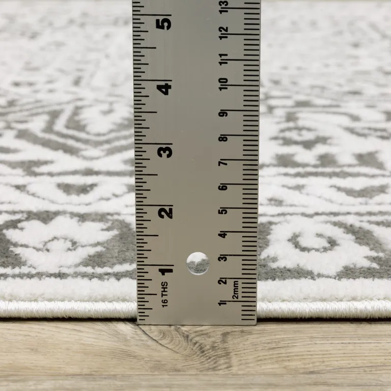 Grey And White Oriental Power Loom Stain Resistant Runner Rug Photo 1