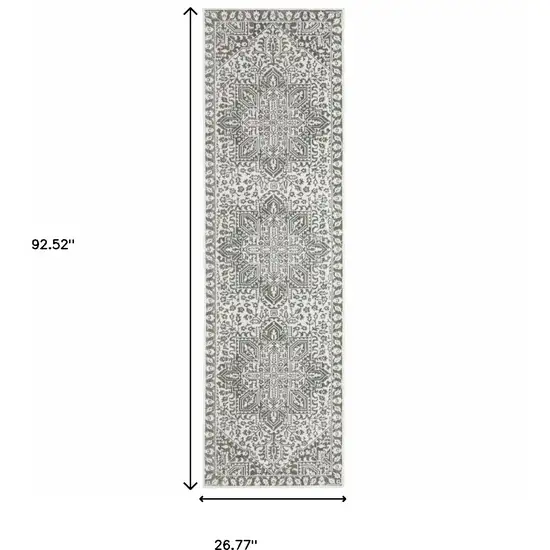 2' X 8' Grey And White Oriental Power Loom Stain Resistant Runner Rug Photo 3