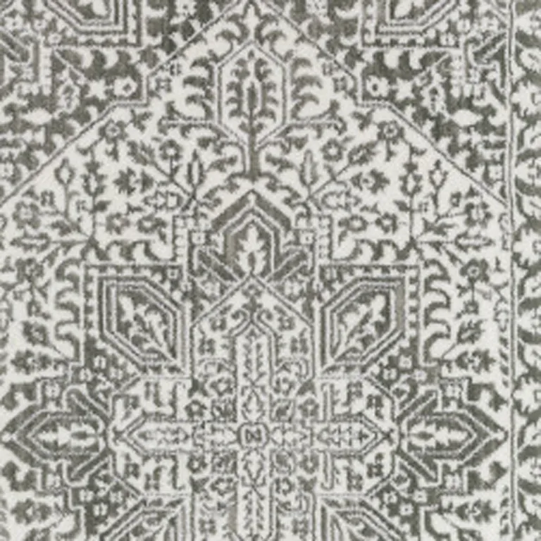 Grey And White Oriental Power Loom Stain Resistant Runner Rug Photo 5
