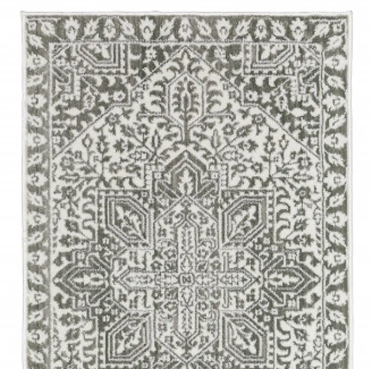 Grey And White Oriental Power Loom Stain Resistant Runner Rug Photo 4