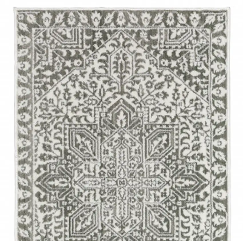 2' X 8' Grey And White Oriental Power Loom Stain Resistant Runner Rug Photo 4