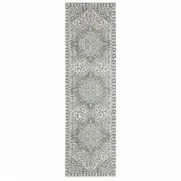 Photo of Grey And White Oriental Power Loom Stain Resistant Runner Rug