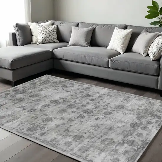 Gray And Dark Gray Floral Medallion Hand Loomed Area Rug Photo 1