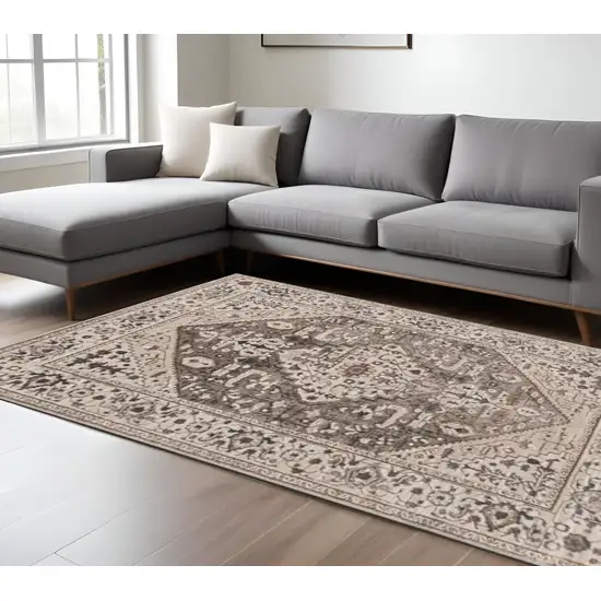 Ivory Gray And Brown Floral Medallion Area Rug Photo 1