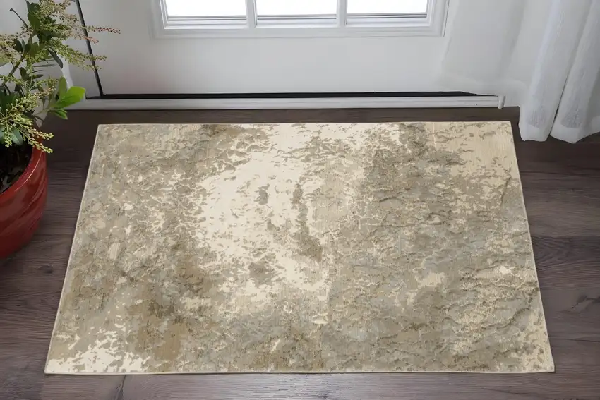 Gray and Ivory Abstract Power Loom Area Rug Photo 1