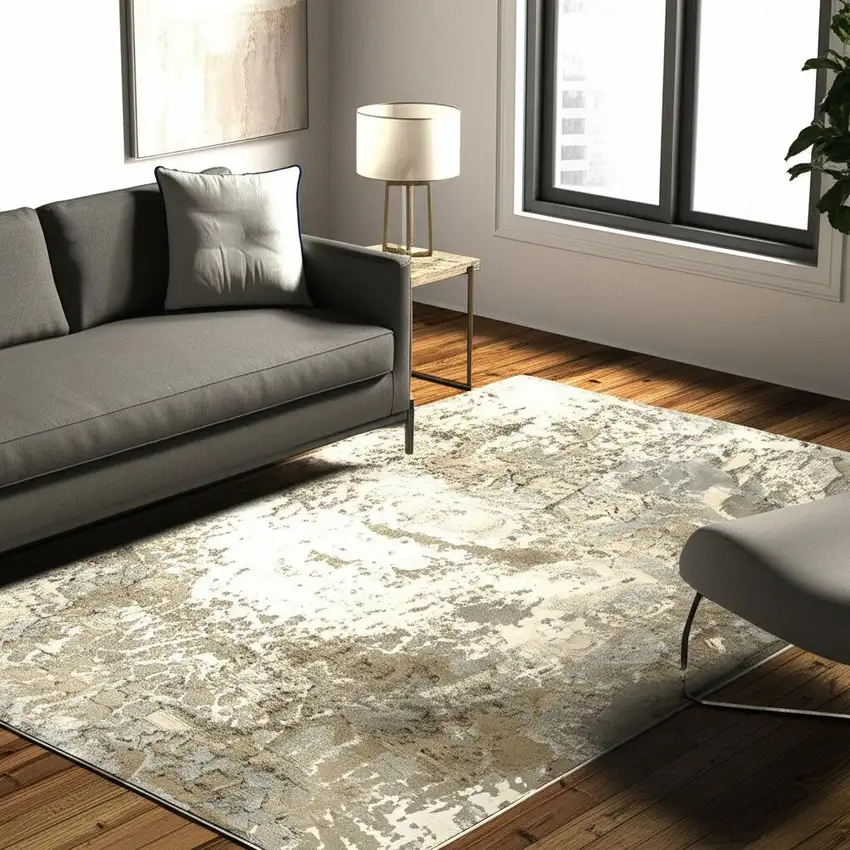 Gray and Ivory Abstract Power Loom Area Rug Photo 1
