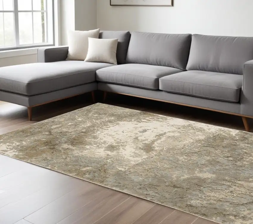 Gray and Ivory Abstract Power Loom Area Rug Photo 1