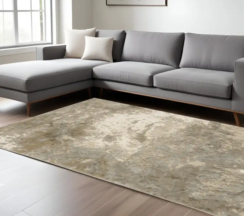 Gray and Ivory Abstract Power Loom Area Rug Photo 1