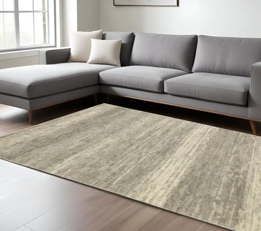 Grey Beige And Tan Abstract Power Loom Stain Resistant Area Rug Photo 1
