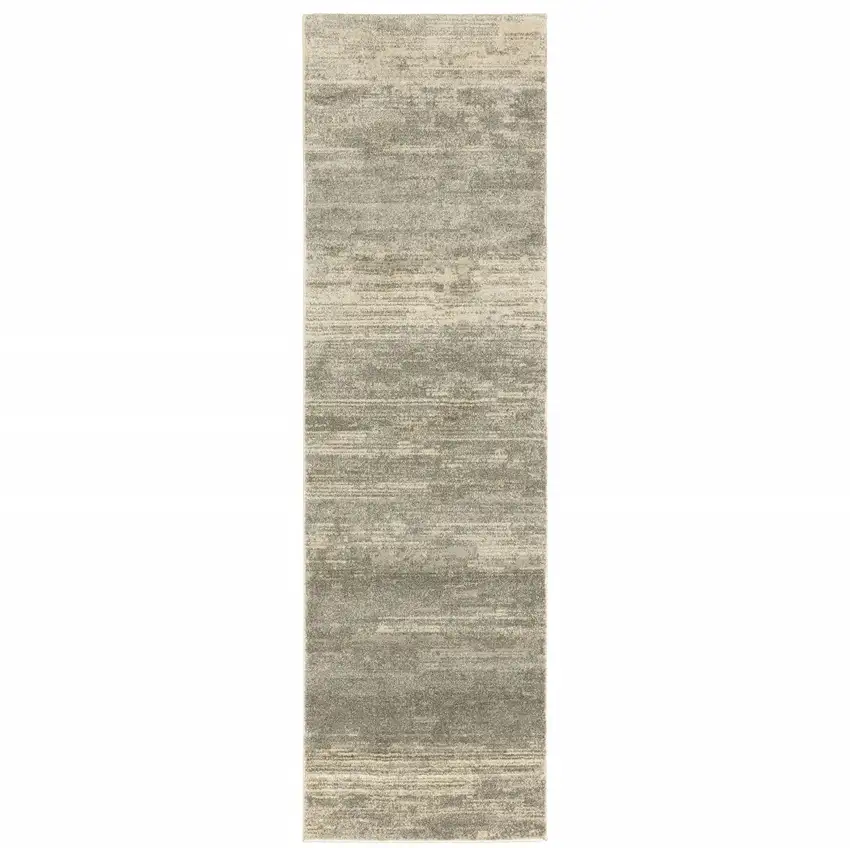 Grey Beige And Tan Abstract Power Loom Stain Resistant Runner Rug Photo 1