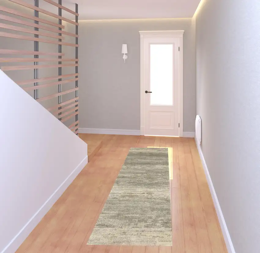 Grey Beige And Tan Abstract Power Loom Stain Resistant Runner Rug Photo 2