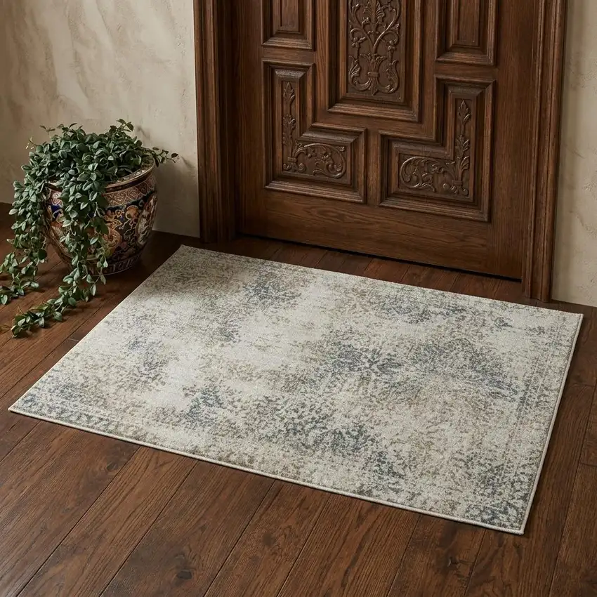 Beige And Gray Oriental Distressed Area Rug Photo 1