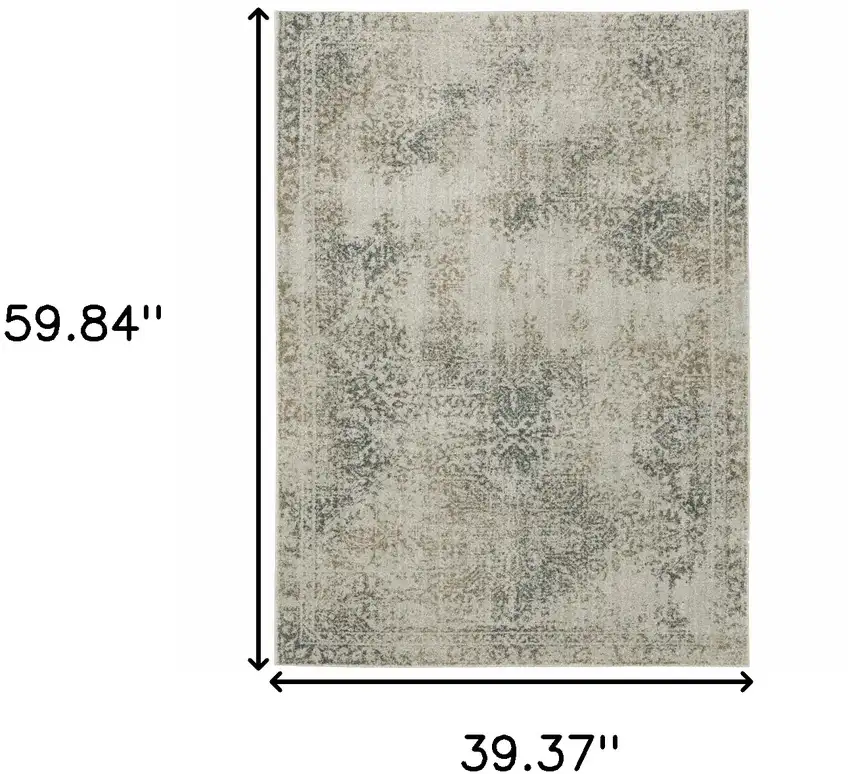 Grey Beige And Teal Oriental Power Loom Stain Resistant Area Rug Photo 10