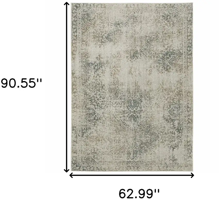 Grey Beige And Teal Oriental Power Loom Stain Resistant Area Rug Photo 10