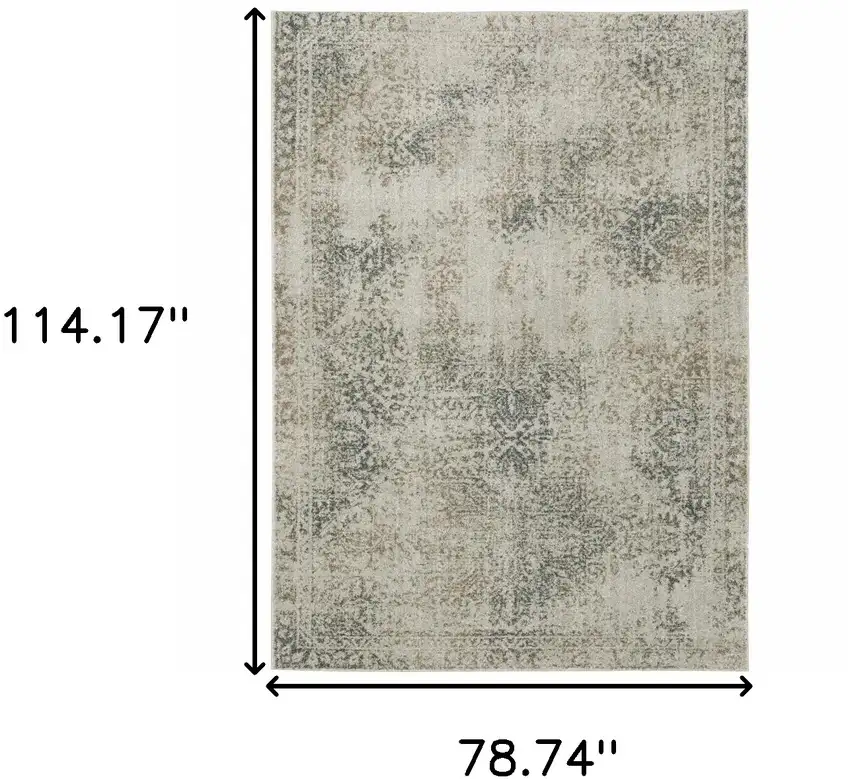 Grey Beige And Teal Oriental Power Loom Stain Resistant Area Rug Photo 10