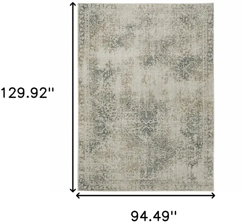 Grey Beige And Teal Oriental Power Loom Stain Resistant Area Rug Photo 10