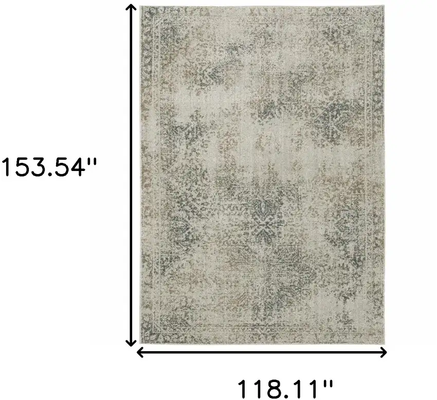 Grey Beige And Teal Oriental Power Loom Stain Resistant Area Rug Photo 10