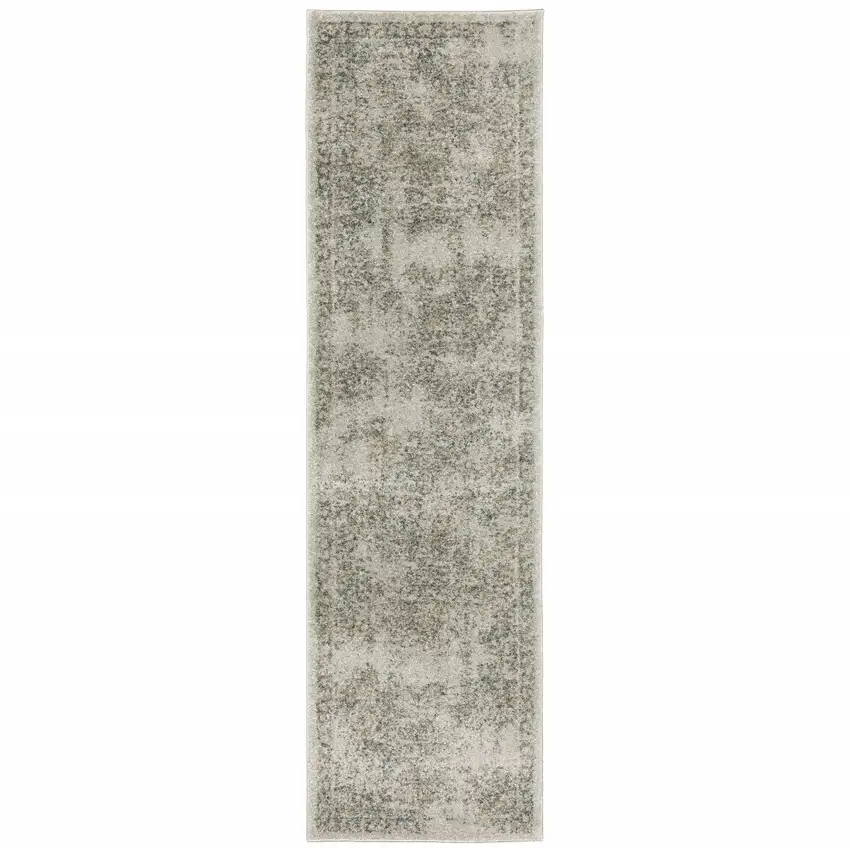 Grey Beige And Teal Oriental Power Loom Stain Resistant Runner Rug Photo 1