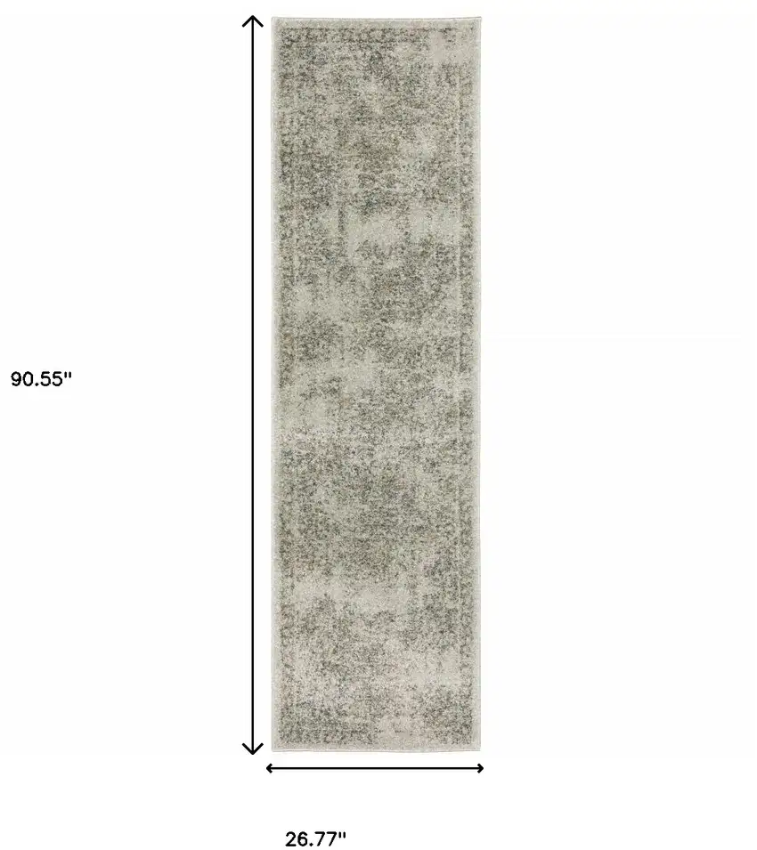 Grey Beige And Teal Oriental Power Loom Stain Resistant Runner Rug Photo 10