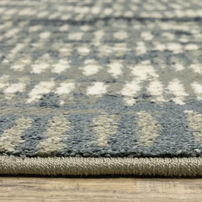 Grey Beige Blue And Light Blue Abstract Power Loom Stain Resistant Area Rug Photo 9