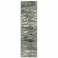 Photo of Grey Beige Blue And Light Blue Abstract Power Loom Stain Resistant Runner Rug