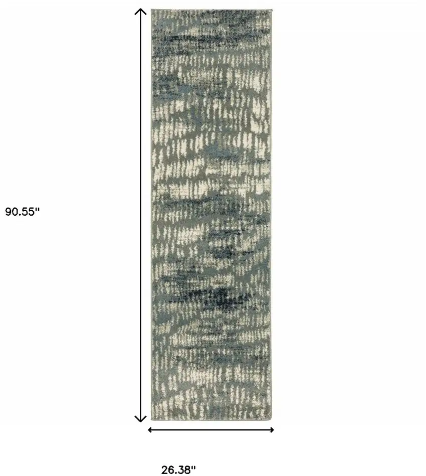 Grey Beige Blue And Light Blue Abstract Power Loom Stain Resistant Runner Rug Photo 10