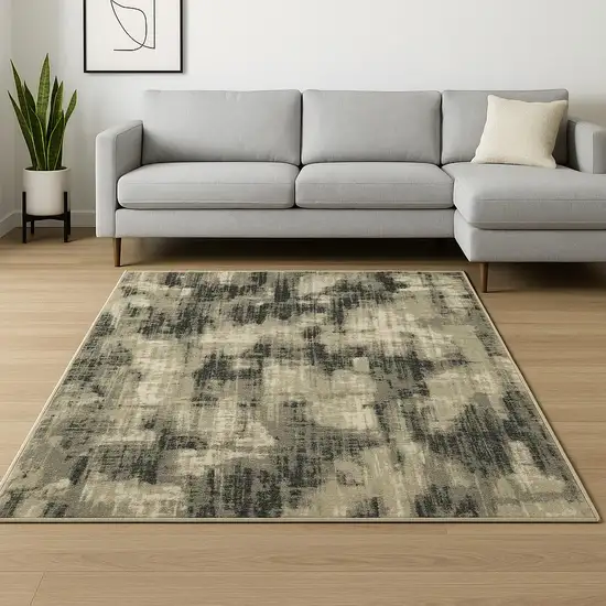 Grey Beige Charcoal And Blue Abstract Power Loom Stain Resistant Area Rug Photo 1
