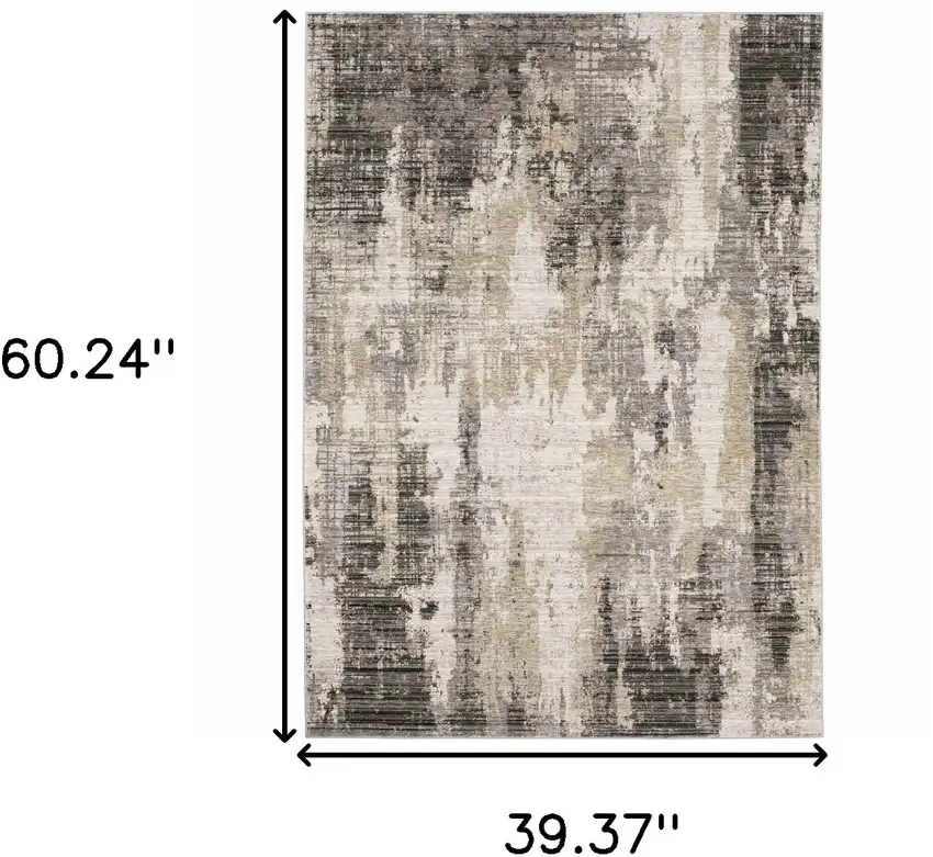 Grey Beige Charcoal Brown Tan And Ivory Abstract Power Loom Stain Resistant Area Rug Photo 3