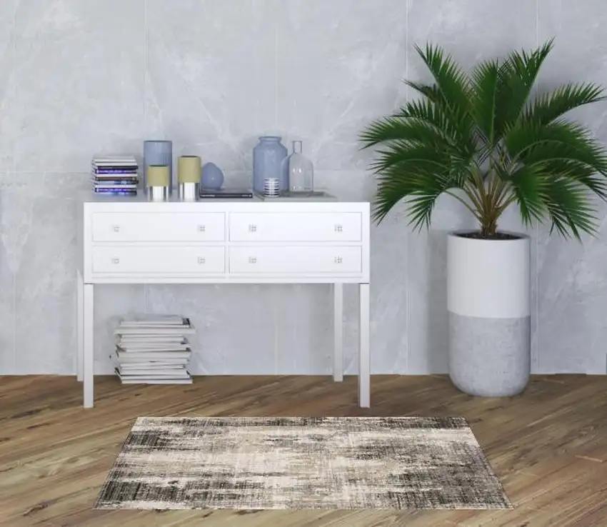 Grey Beige Charcoal Brown Tan And Ivory Abstract Power Loom Stain Resistant Area Rug Photo 3