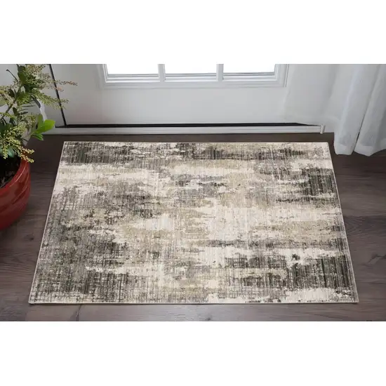 Grey Beige Charcoal Brown Tan And Ivory Abstract Power Loom Stain Resistant Area Rug Photo 1