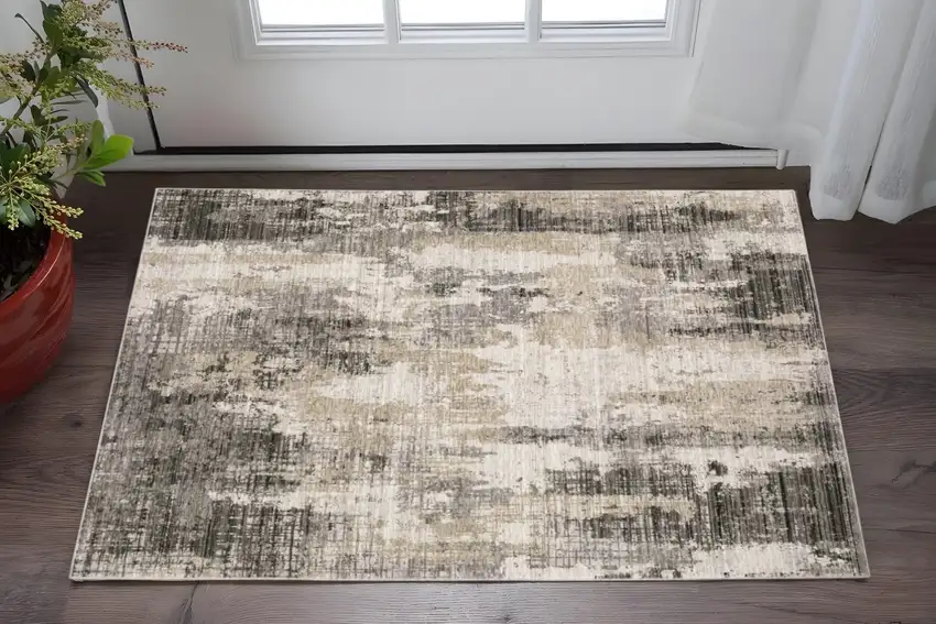Grey Beige Charcoal Brown Tan And Ivory Abstract Power Loom Stain Resistant Area Rug Photo 1