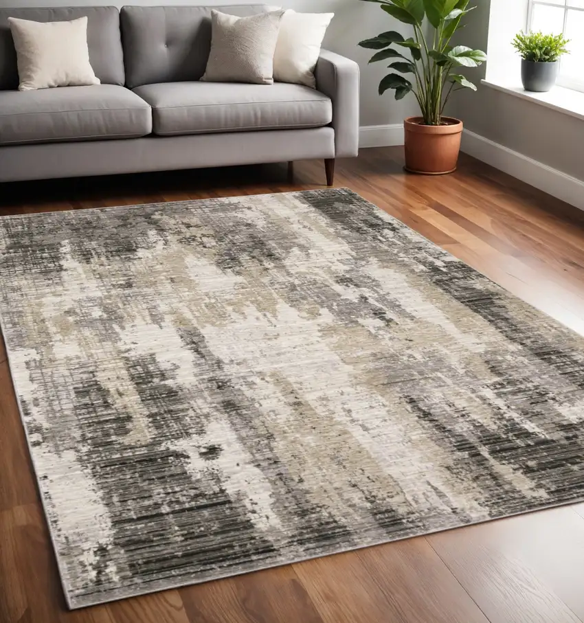 Gray And Beige Abstract Distressed Area Rug Photo 1