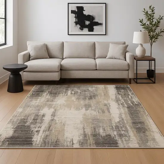 6' X 9' Grey Beige Charcoal Brown Tan And Ivory Abstract Power Loom Stain Resistant Area Rug Photo 1